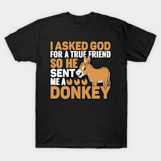 I Asked God For A True Friend So He Sent Me A Donkey. T-Shirt